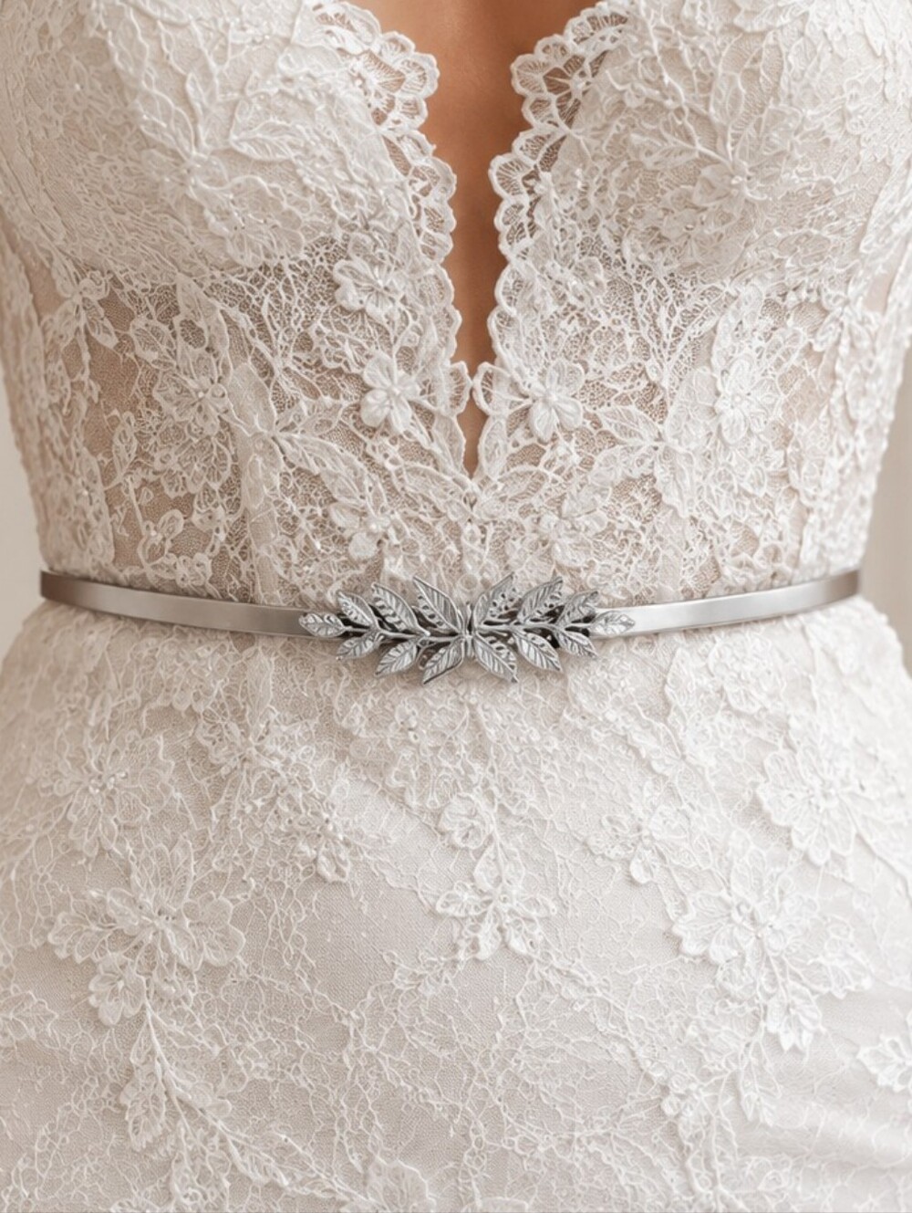 Silver Leaf Skinny Stretch Boho elastic Waist Statement Belt bridal wedding